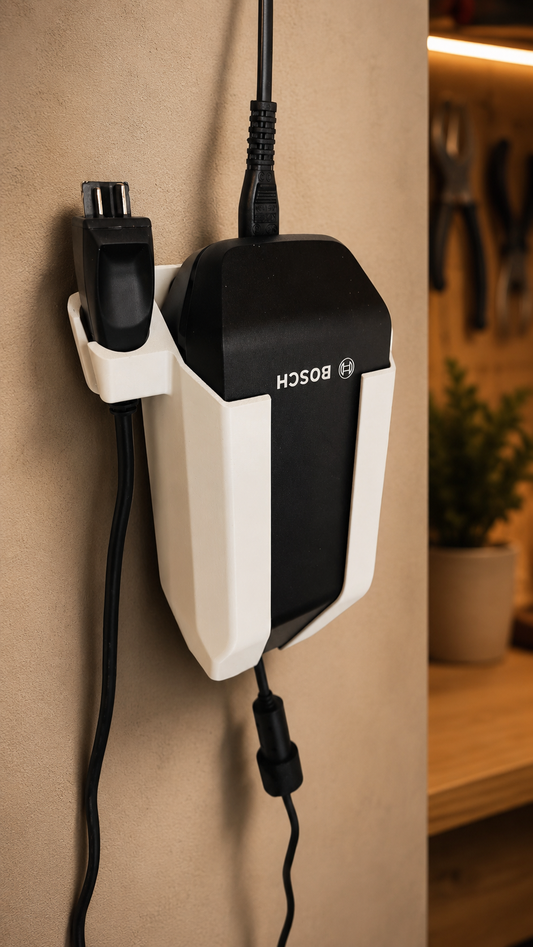 Bosch BPC3400 Smart eBike oplader vanaf 2022 in witte 3D-geprinte muurhouder van 3DZaak