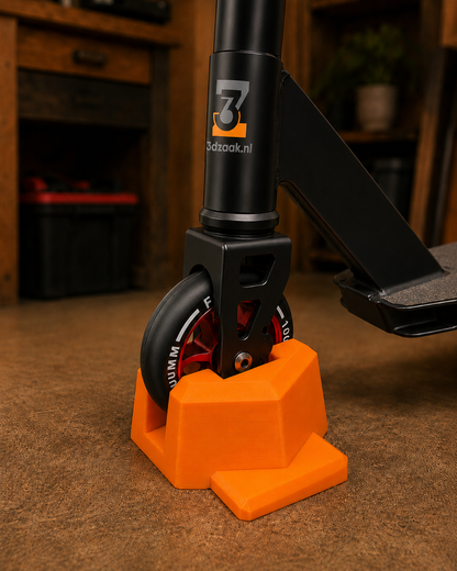 Oranje 3D-geprinte step standaard van 3DZaak voor stuntstep